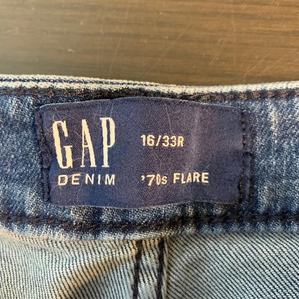 GAP Denim 70s Flare Jeans Womens Size 16/33R Blue High Rise Retro Stylish Trendy